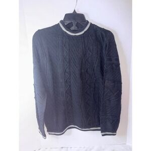Bergati Knit Sweater Crew Neck Striped Trim Pullover  Top Mens L‎